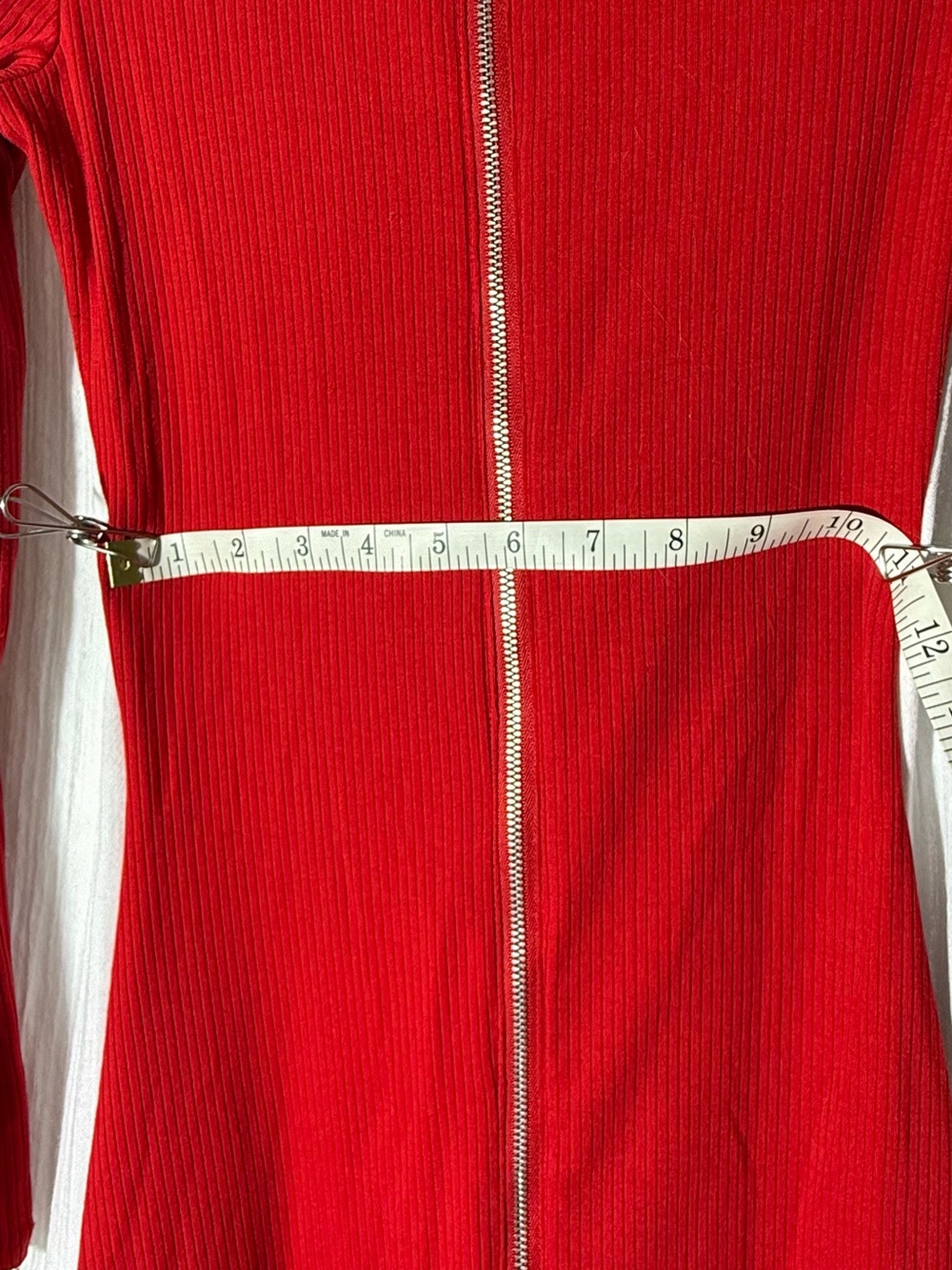 Red Zip-Front Ribbed Long-Sleeve Dress - Picture 9 of 10